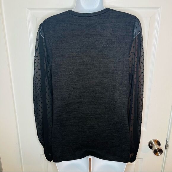 Modcloth More After Midnight Top Black Long Sleeve Sheer Polka Dot Sleeve M NWT - Picture 9 of 12
